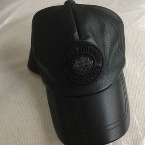 Harley Davidson Black Leather Cap one size fit all